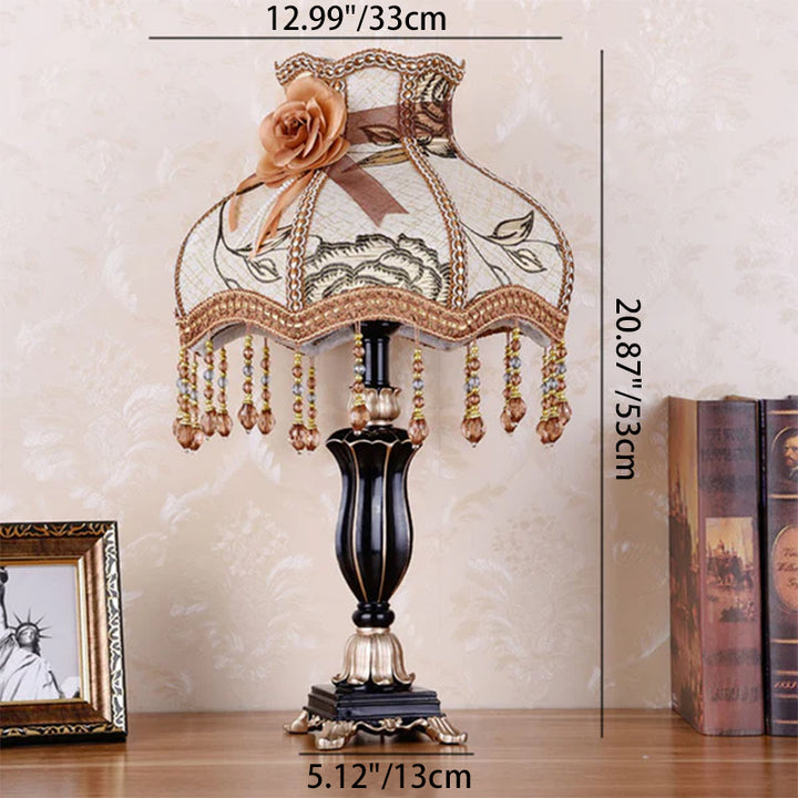 Traditional European Fabric Cone Tassel Resin 1-Light Table Lamp For Bedroom
