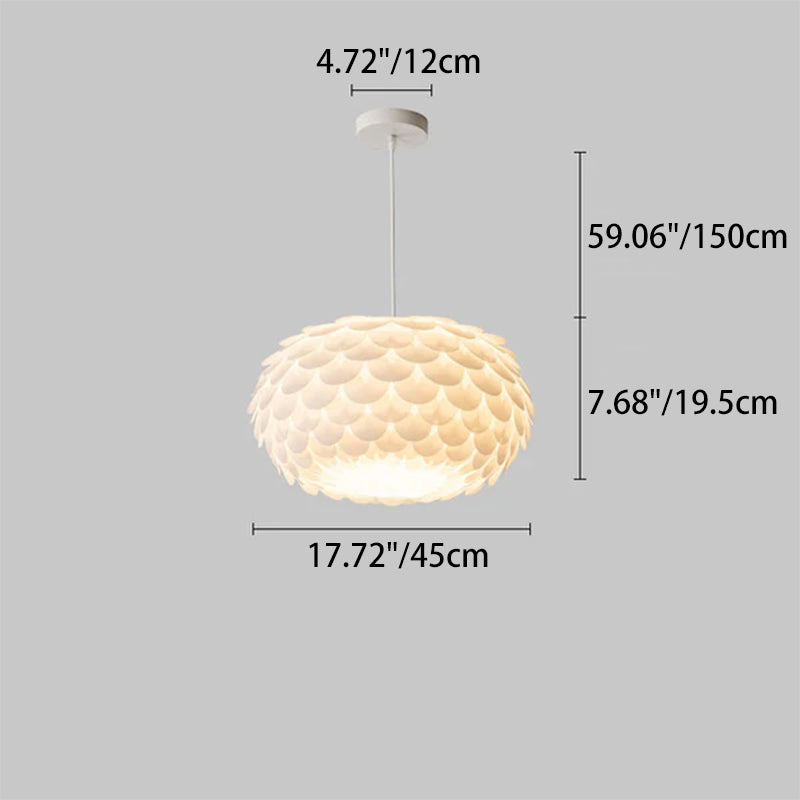 Contemporary Creative Cream Pine Cone Round Iron PVC Dome 1-Light Pendant Light For Living Room