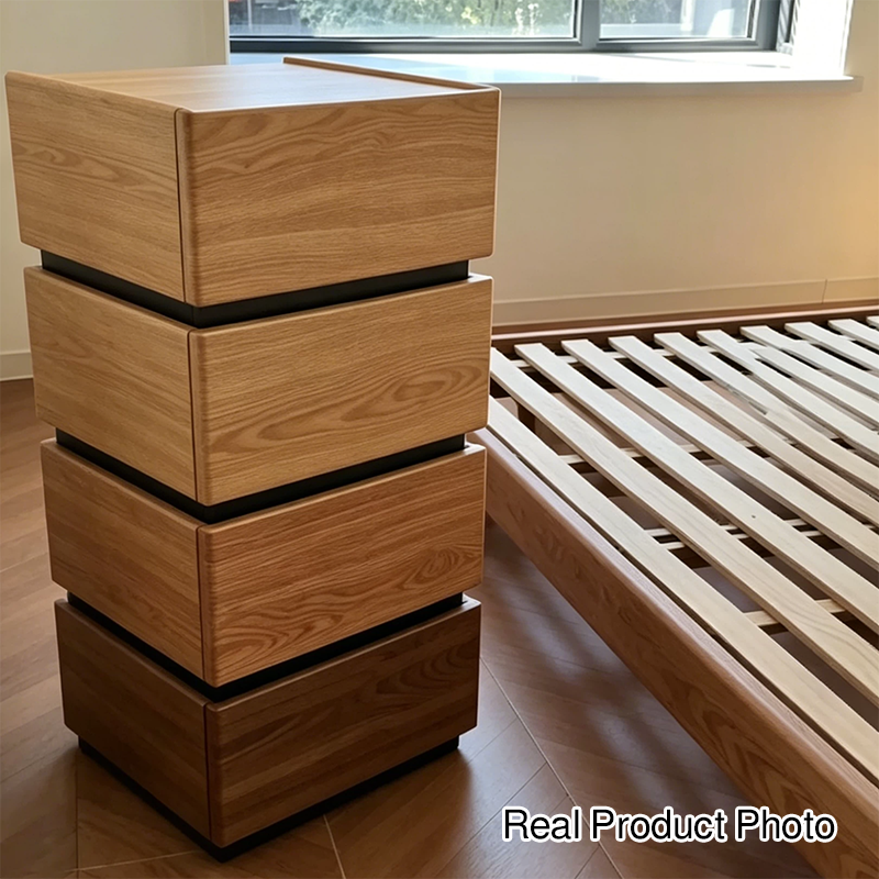 Traditional Japanese Rectangular Cube Rubberwood Side Table 1 - Drawer For Living Room