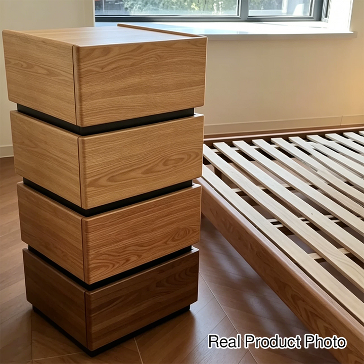 Traditional Japanese Rectangular Cube Rubberwood Side Table 1 - Drawer For Living Room