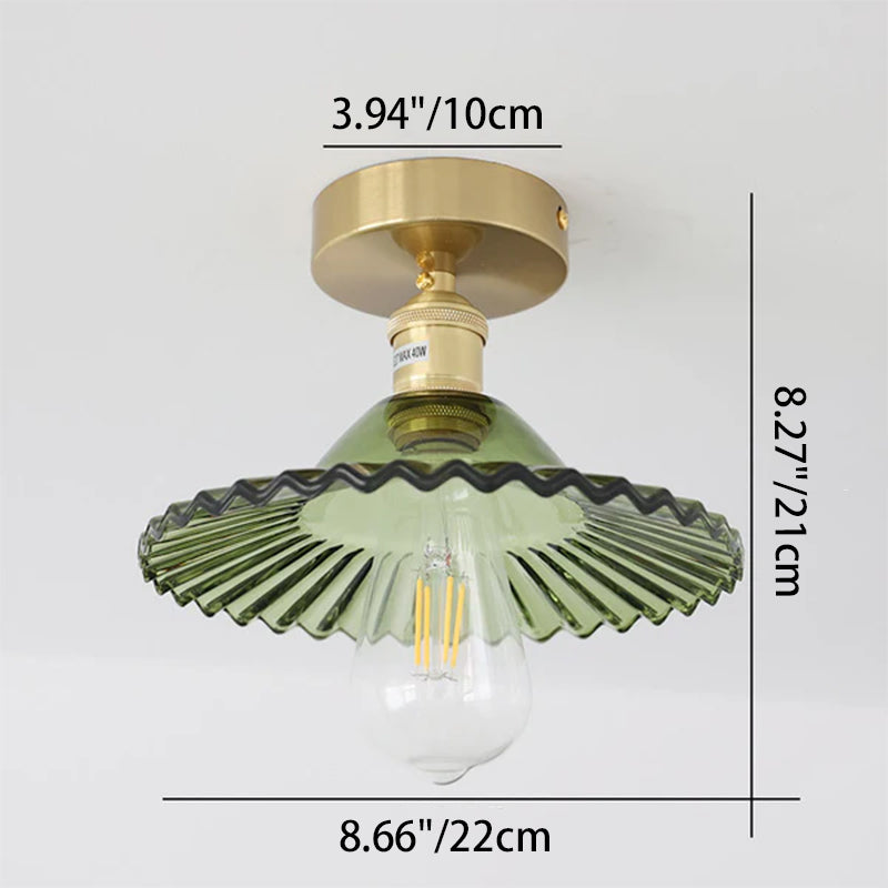 Traditionelle halb eingelassene 1-flammige Vintage-Deckenleuchte aus Glas und Eisen im Lotus-Design 