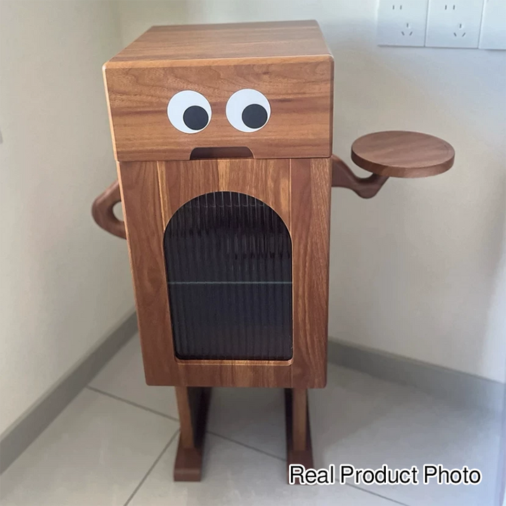 Contemporary Creative Robot Square Rubberwood Glass Metal Nightstand 1-Cabinet For Bedroom