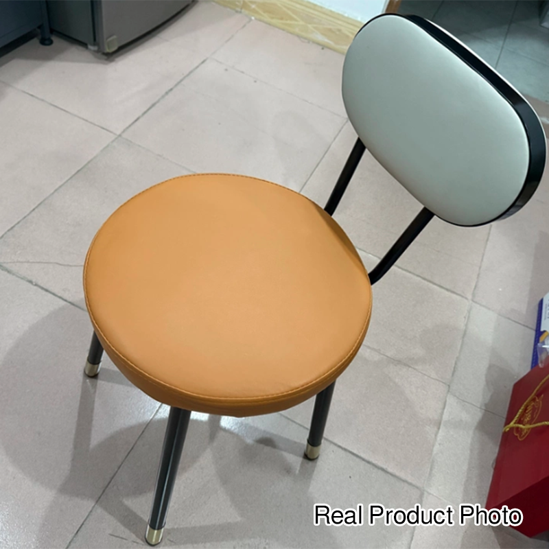 Dossier de chaise de salle à manger moderne minimaliste rond en cuir PU, acier au carbone, éponge à haute densité et à grande résilience pour salle à manger 