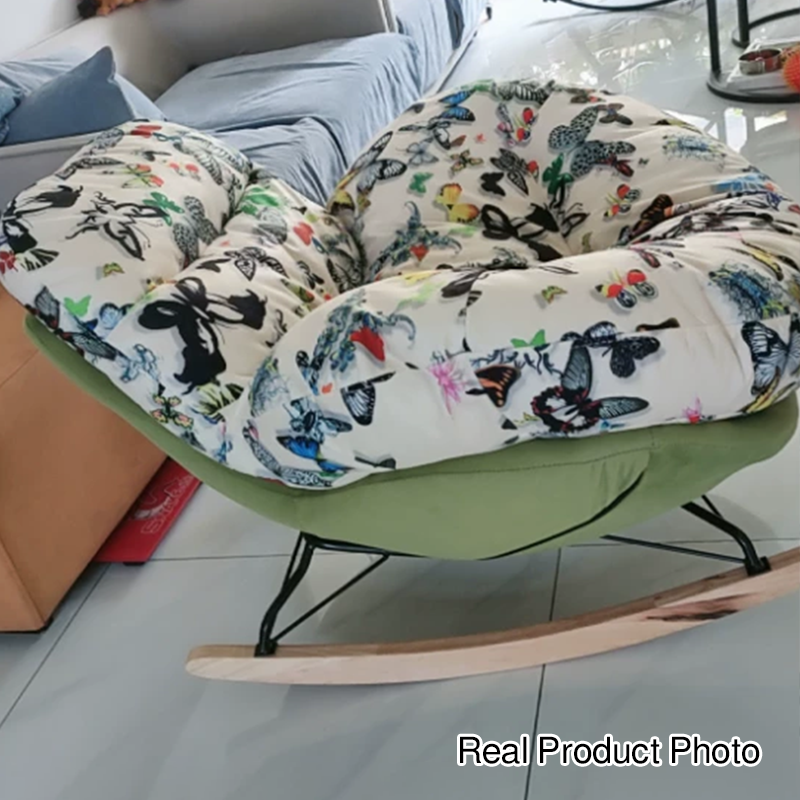 Reclinable contemporáneo de terciopelo nórdico con hierro y pino, respaldo ovalado curvado y apoyabrazos para sala de estar 