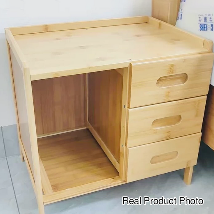 Modern Minimalist Rectangular Desktop Bamboo Nightstand 1/2-Drawer For Bedroom