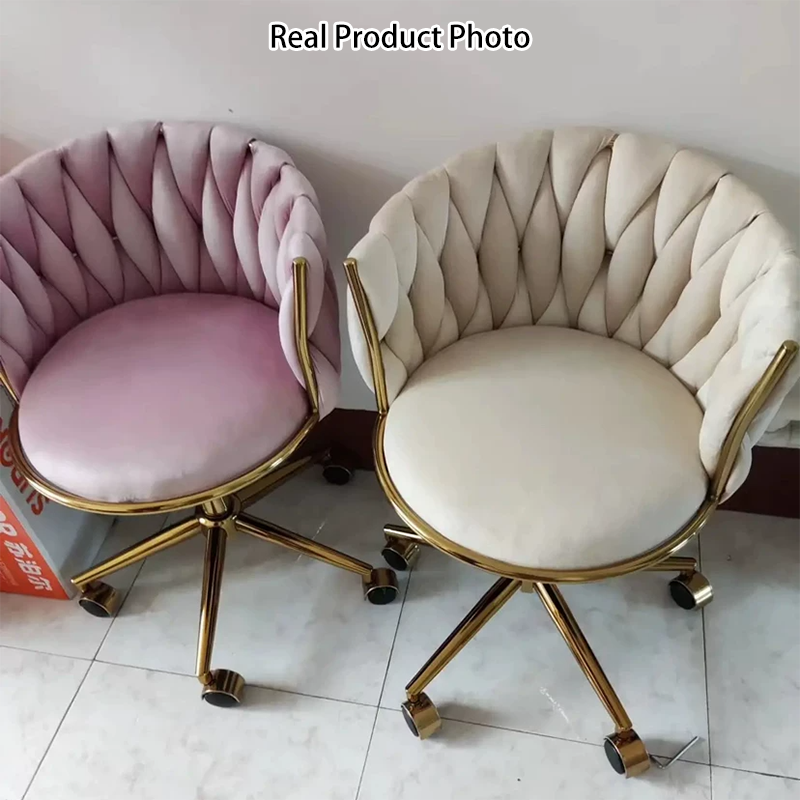 Contemporary Luxury Round Velvet Fabric Adjustable Height Vanity Stool Tufted Backrest For Bedroom