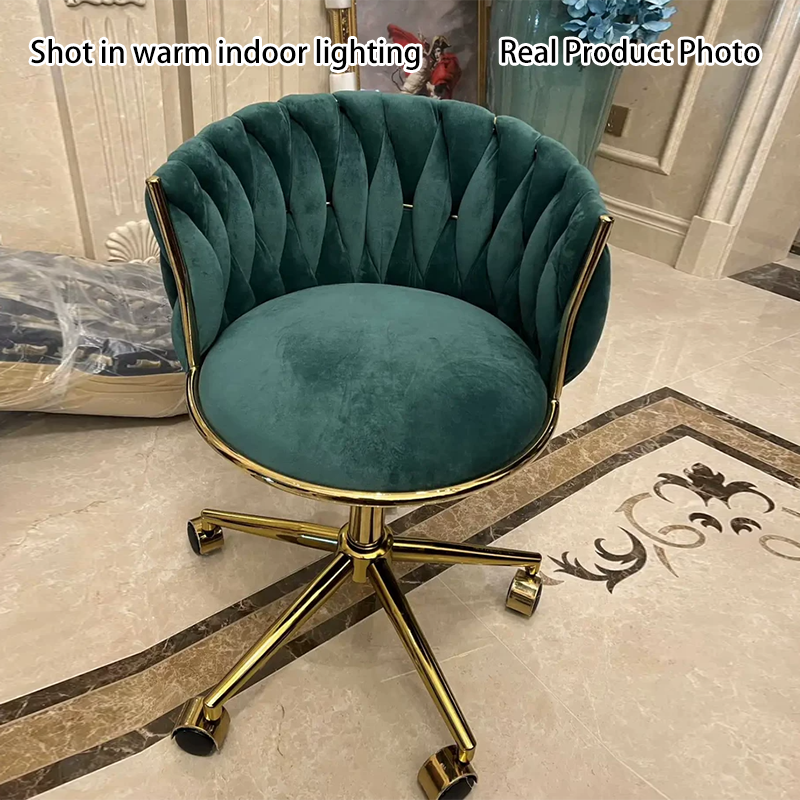 Contemporary Luxury Round Velvet Fabric Adjustable Height Vanity Stool Tufted Backrest For Bedroom