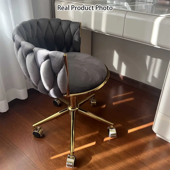 Contemporary Luxury Round Velvet Fabric Adjustable Height Vanity Stool Tufted Backrest For Bedroom