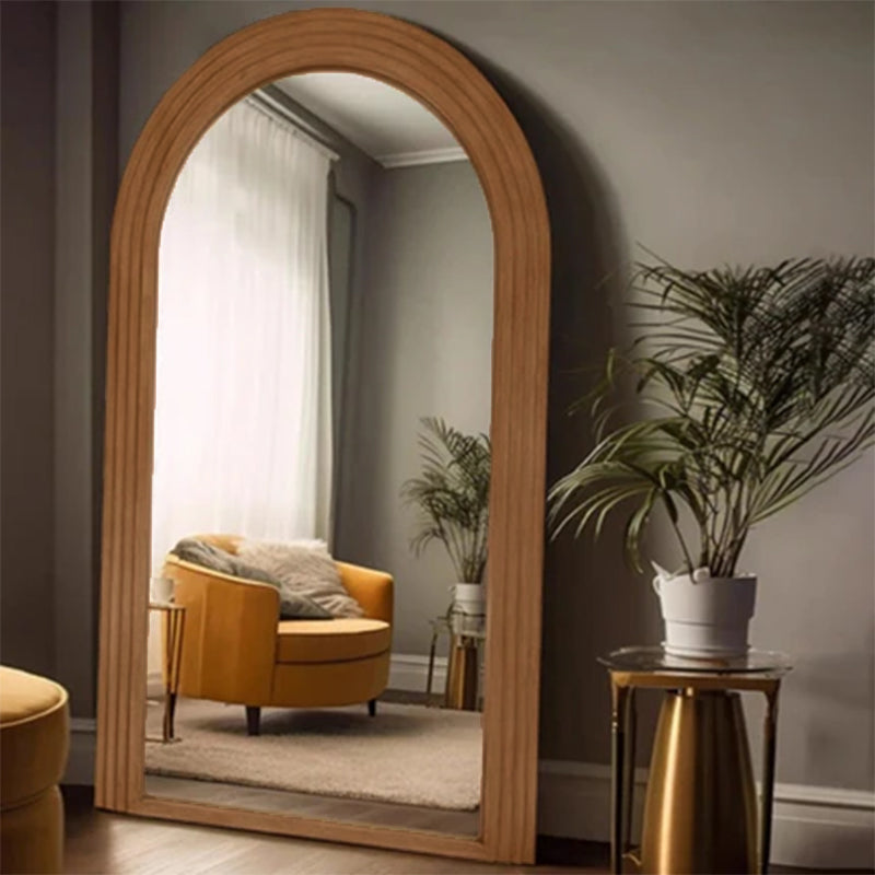 Contemporary Retro Solid Wood &amp; MDF Arched Leaning Full-Length Mirror For Bedroom &amp; Living Room Elegant Floor Mirror