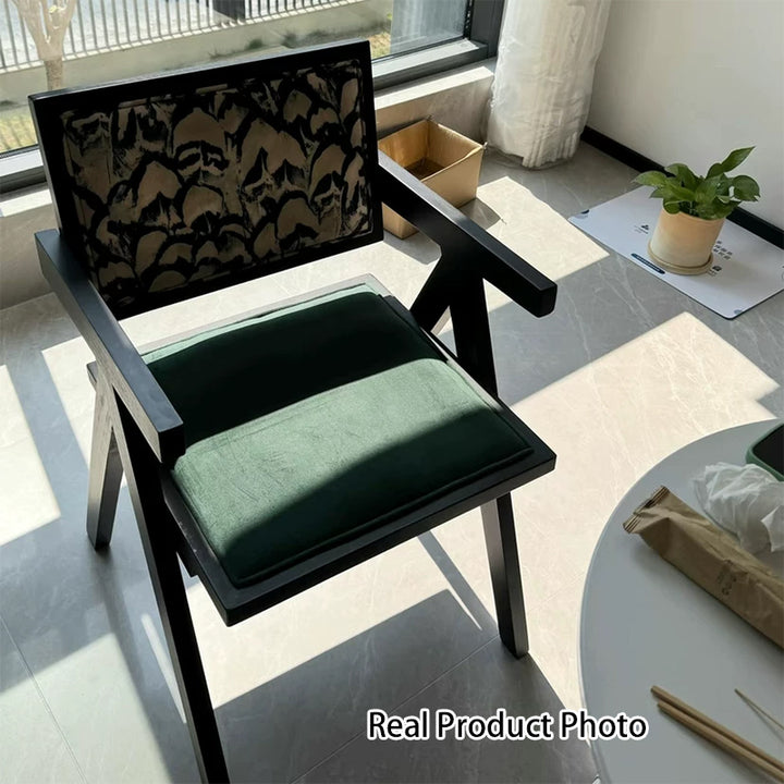 Traditional Vintage Square Solid Velvet Dining Chair Backrest Armrest For Living Room
