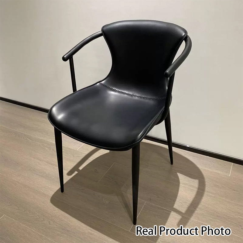 Chaise de salle à manger en cuir et métal avec dossier trapézoïdal minimaliste moderne pour salle à manger 