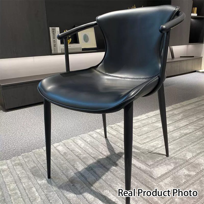 Chaise de salle à manger en cuir et métal avec dossier trapézoïdal minimaliste moderne pour salle à manger 
