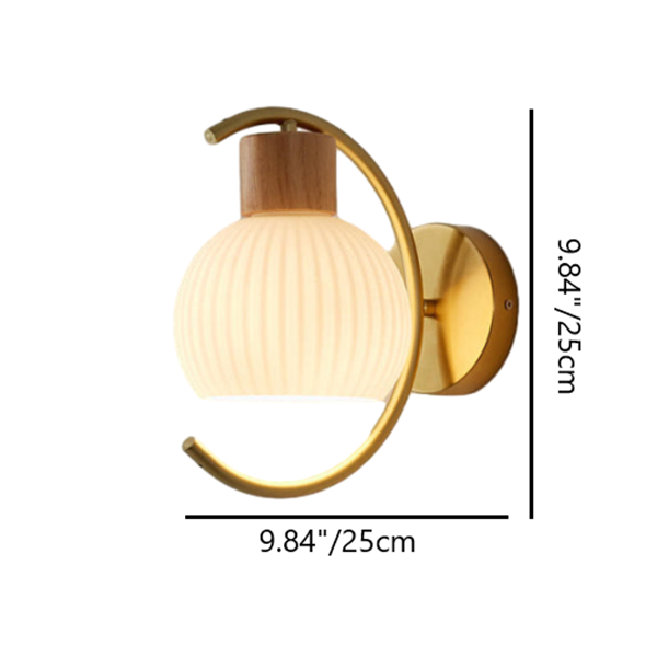 Zeitgenössische nordische 1-flammige Wandleuchte aus Acryl, Holz und Eisen mit Kugel- und Streifendesign für das Wohnzimmer 