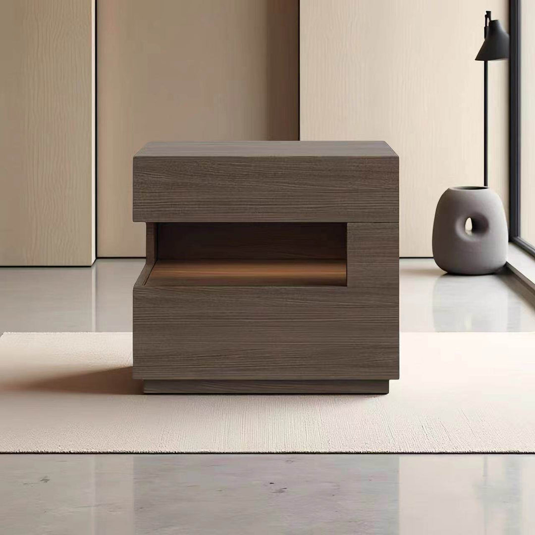 Mesita de noche moderna minimalista cuadrada/rectangular de tablero de partículas de 2 niveles para dormitorio 