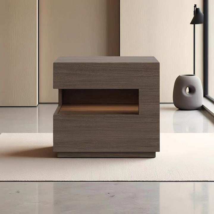 Mesita de noche moderna minimalista cuadrada/rectangular de tablero de partículas de 2 niveles para dormitorio 