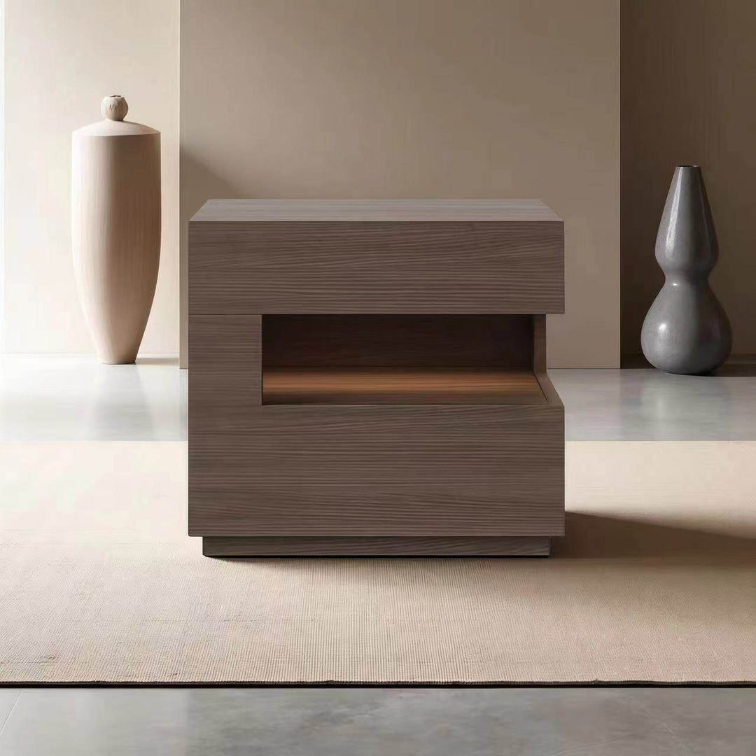 Mesita de noche moderna minimalista cuadrada/rectangular de tablero de partículas de 2 niveles para dormitorio 