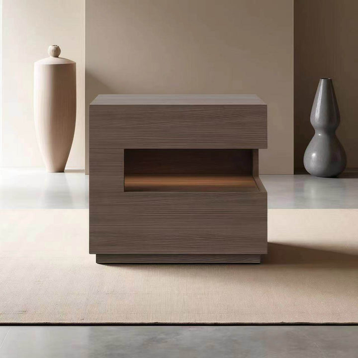 Mesita de noche moderna minimalista cuadrada/rectangular de tablero de partículas de 2 niveles para dormitorio 