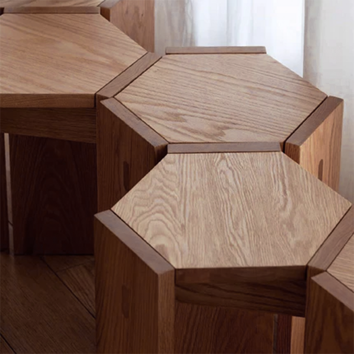 Simplicité Moderne Tabouret Bas Hexagonal en Bois Massif en Forme de Nid d&