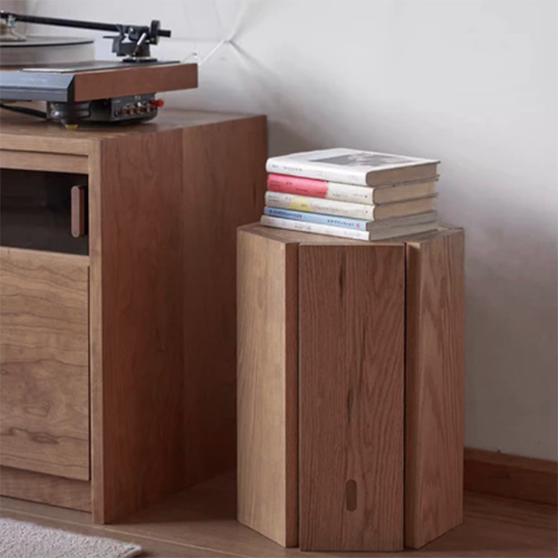 Simplicité Moderne Tabouret Bas Hexagonal en Bois Massif en Forme de Nid d&
