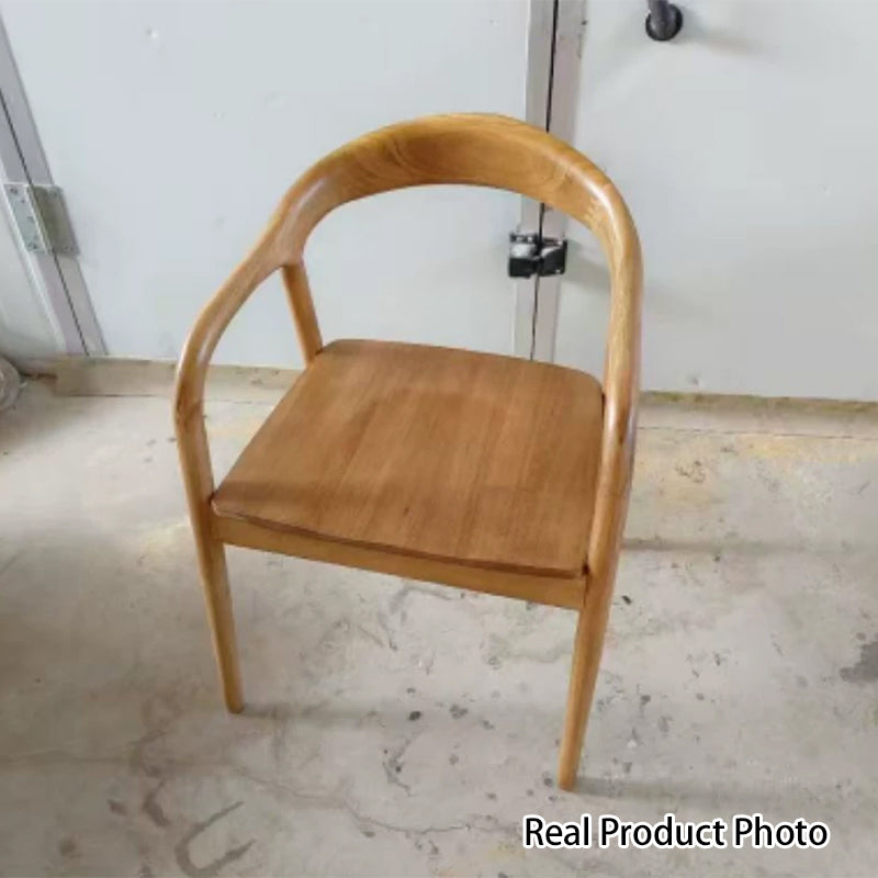 Moderner minimalistischer Esszimmerstuhl mit gebogenem Rahmen aus Kautschukholz, Baumwoll-Leinen-Bezug, Rückenlehne und Armlehnen für das Esszimmer 