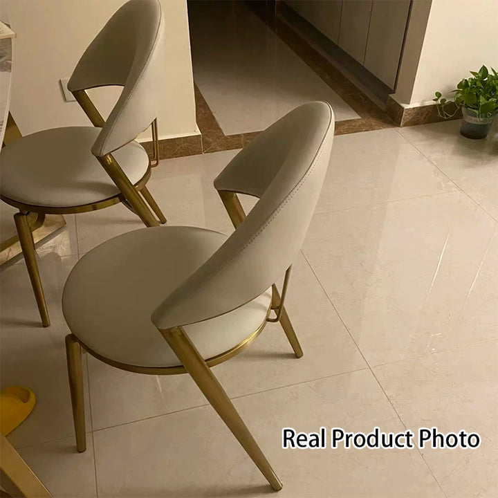 Modern Luxury Round Cushion Microfiber Leather Stainless Steel Dining Chair Backrest Armrest For Dining Room