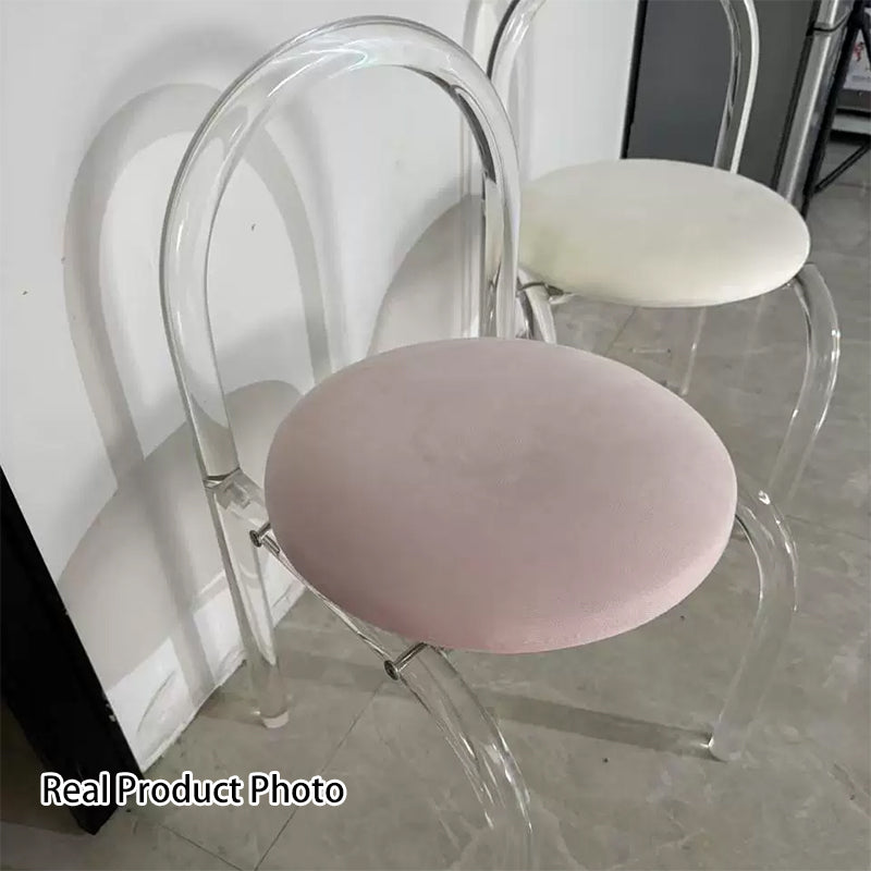 Taburete de tocador de lujo moderno con respaldo de terciopelo acrílico transparente con marco arqueado para dormitorio 