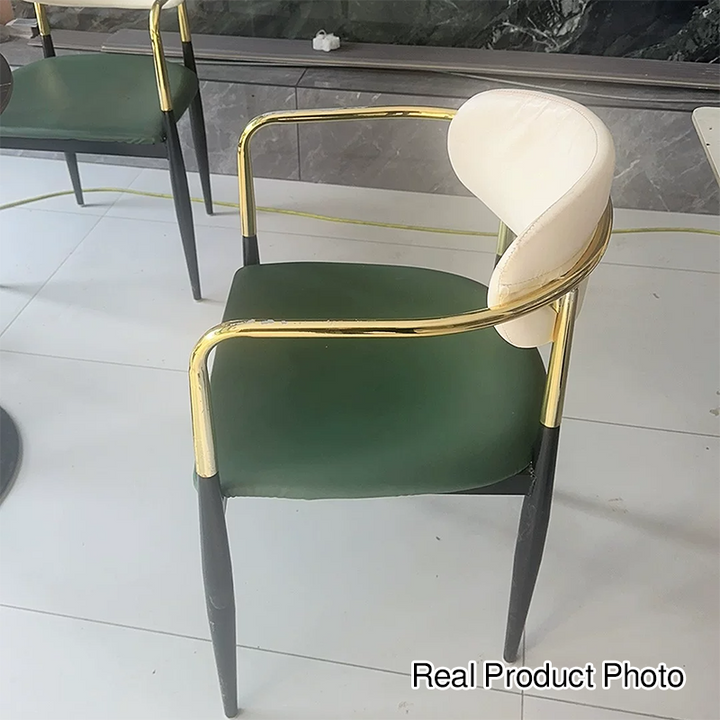 Modern Luxury Square Cushion Faux Leather Metal Sponge Dining Chair Backrest Armrest For Dining Room