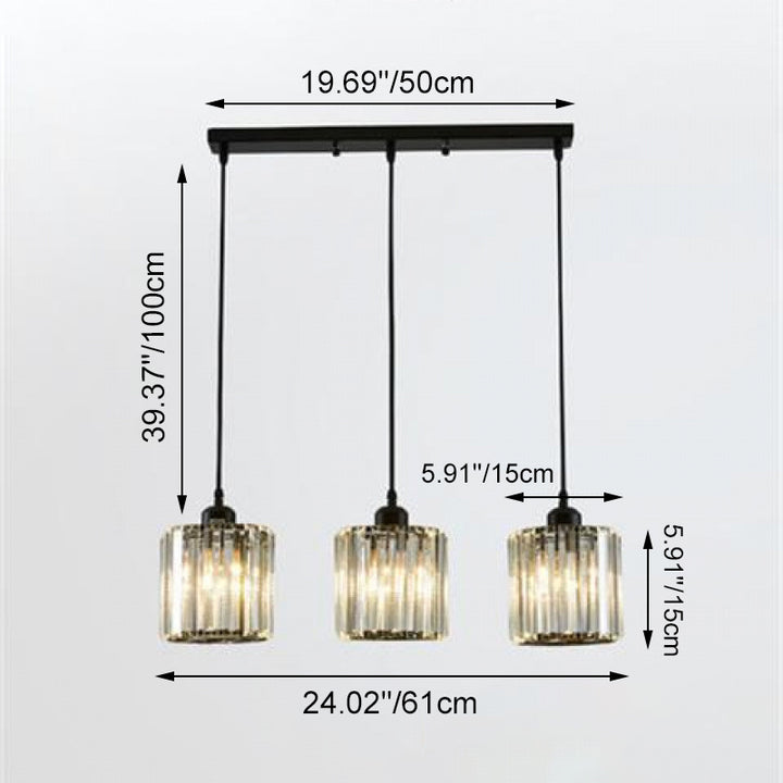 Modern Luxury Cylindrical Jar Iron Crystal 3-Light Chandelier For  Dining Room