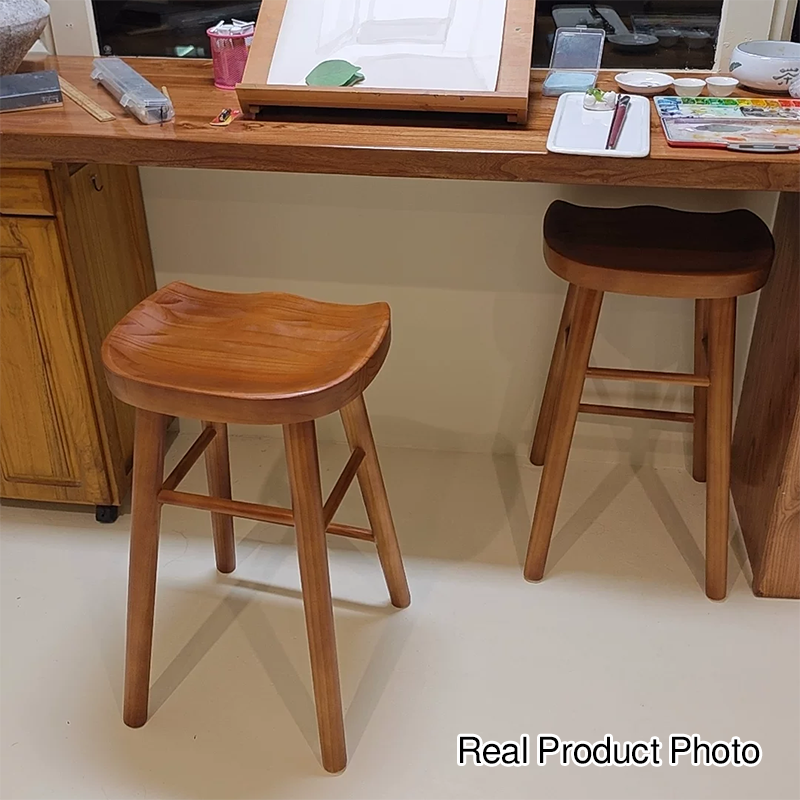 Contemporary Nordic Concave Square Full Pine Bar Stool Backless Armless For Dining Room