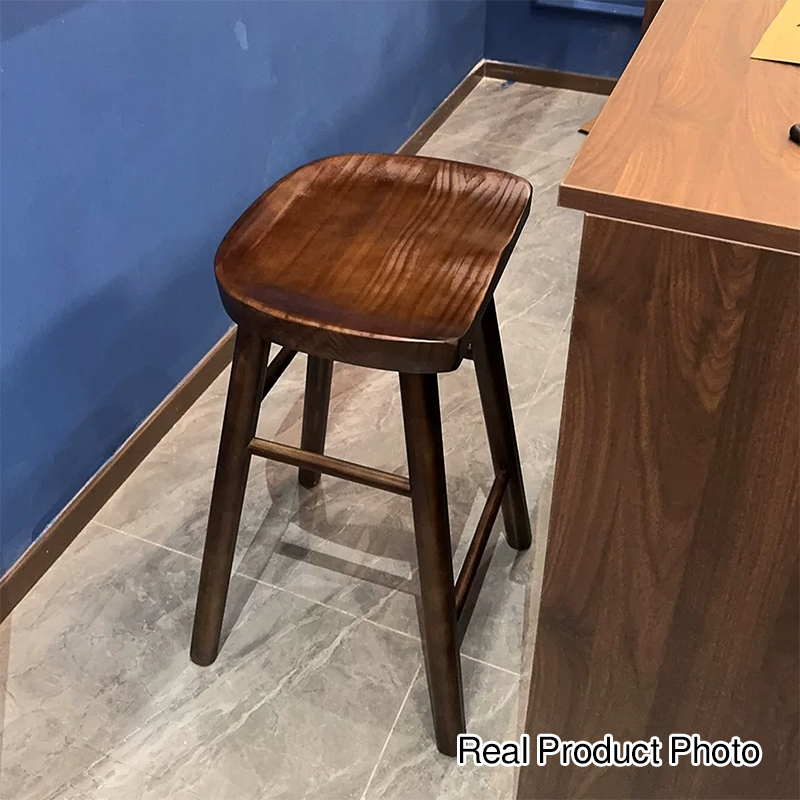 Contemporary Nordic Concave Square Full Pine Bar Stool Backless Armless For Dining Room