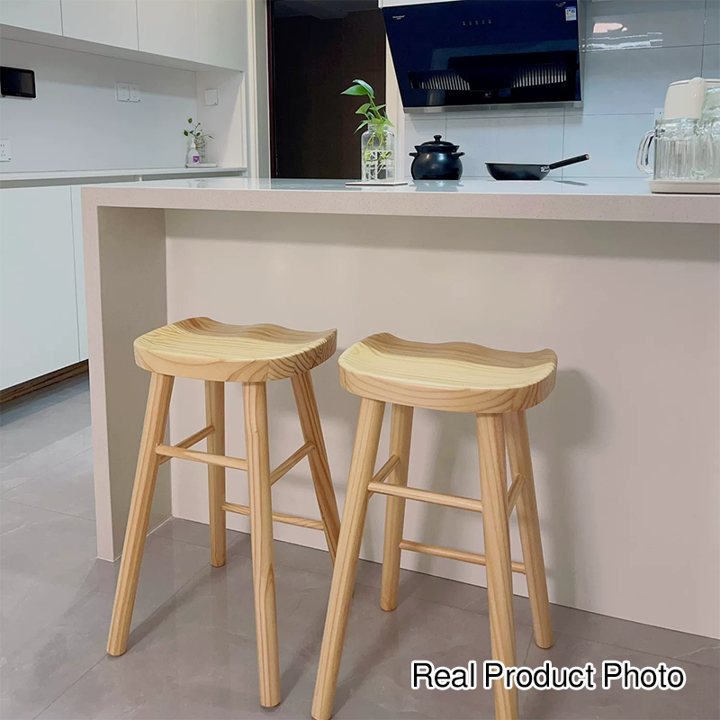 Contemporary Nordic Concave Square Full Pine Bar Stool Backless Armless For Dining Room