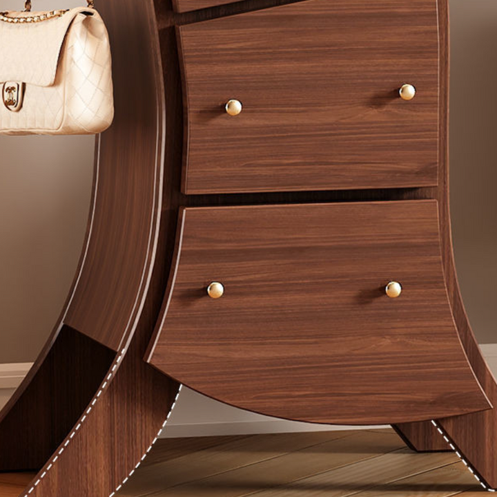 Contemporary Creative Curved Rubberwood End Table 5-Drawer For Living Room