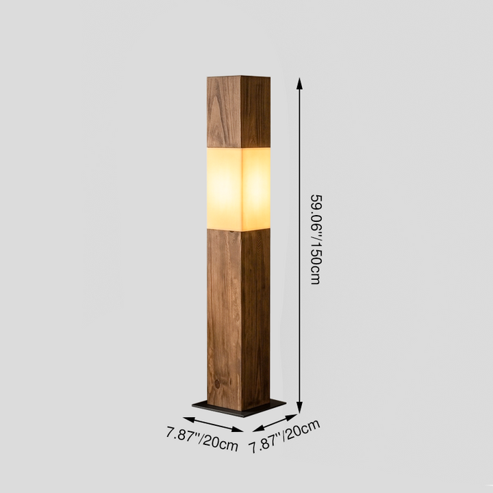 Traditional Vintage Solid Wood Iron LED Floor Lamp Fabric Distressed Rectangular Pillar Design for Living Room