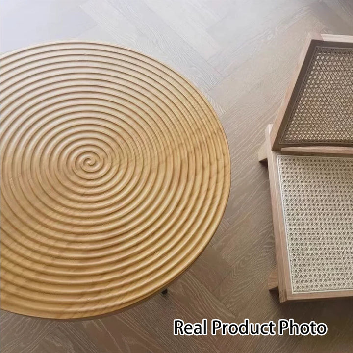 Traditional Japanese Round Tabletop Medium Density Fiberboard Iron Coffee Table 3/4-Leg For Living Room
