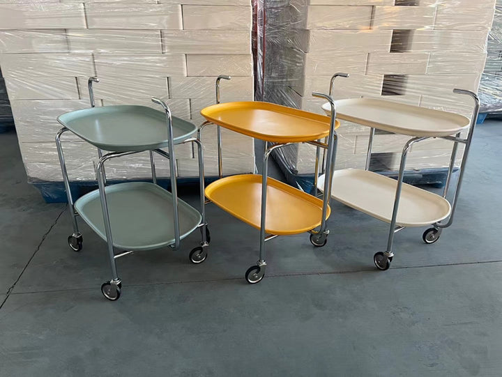 Chariot roulant à 2 niveaux pour salon avec plateau ovale en ABS style moderne du milieu du siècle et table d&