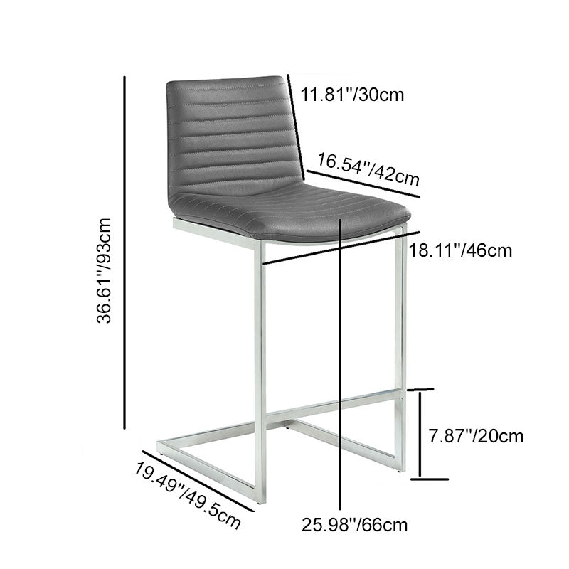 Moderner minimalistischer gerippter PU-Leder-Edelstahl-Barhocker ohne Armlehne mit Fußstütze für das Esszimmer 