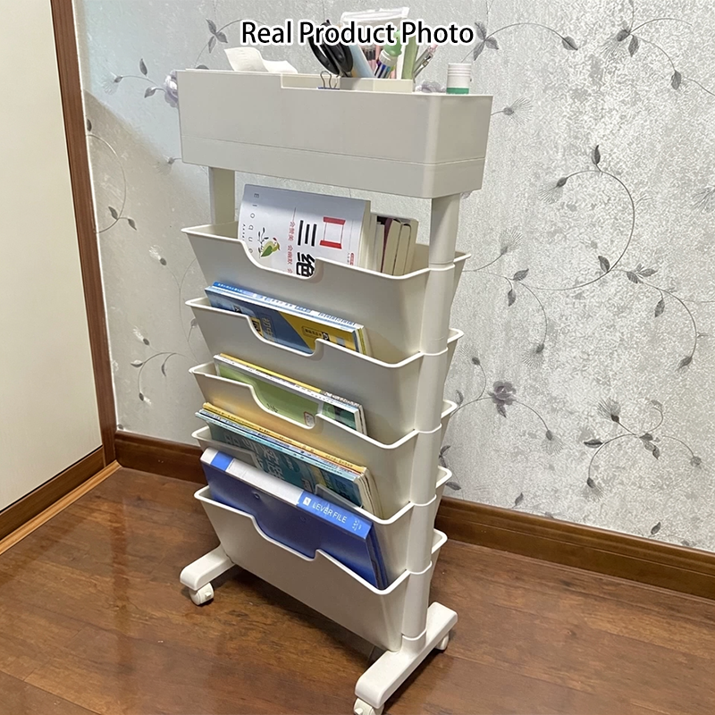 Modern Simplicity Trapezoid PP Plastic Movable Large Capacity Bookshelf 6-Storage Bin For Home Office