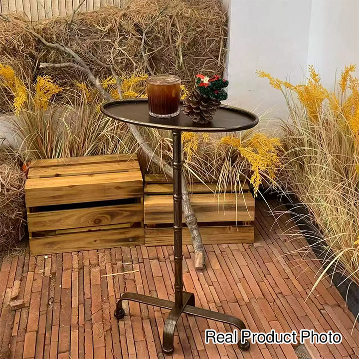 Contemporary Retro Iron Oval Side Table With Raised Edge For Living Room &amp; Bedroom