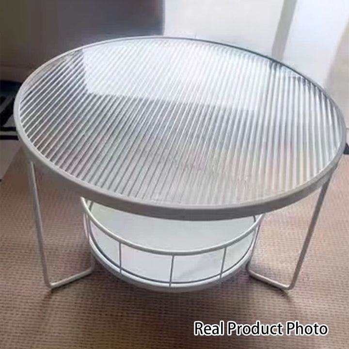 Modern Minimalist Round Tabletop Metal Tempered Glass Coffee Table 1-Shelf For Living Room