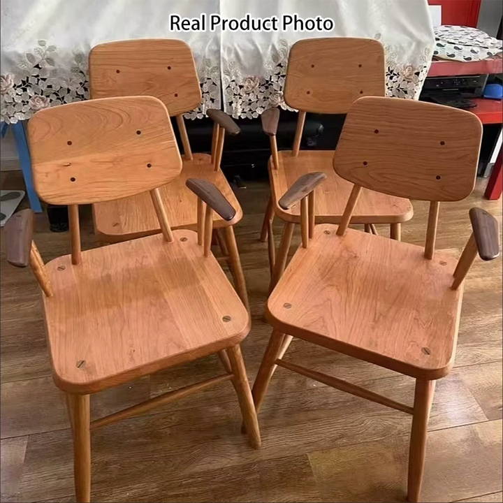 Traditional Japanese Square Cherry Wood Dining Chair Armrest Footrest For Dining Room