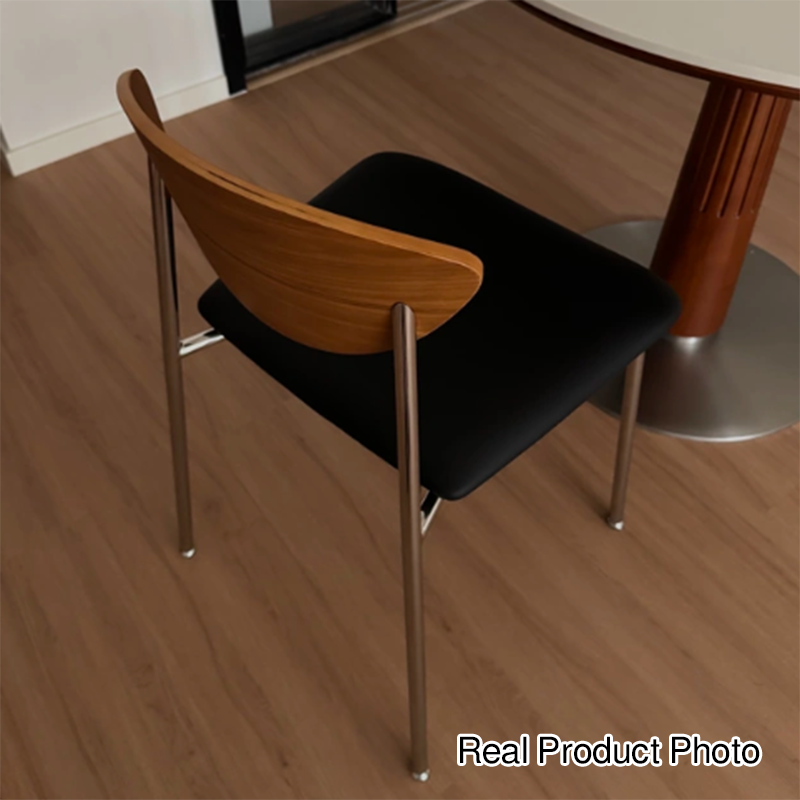Chaise de salle à manger carrée en cuir microfibre avec dossier en acier inoxydable minimaliste moderne en bois éponge silicone pour salle à manger et cuisine 