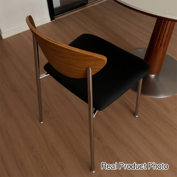 Chaise de salle à manger carrée en cuir microfibre avec dossier en acier inoxydable minimaliste moderne en bois éponge silicone pour salle à manger et cuisine 
