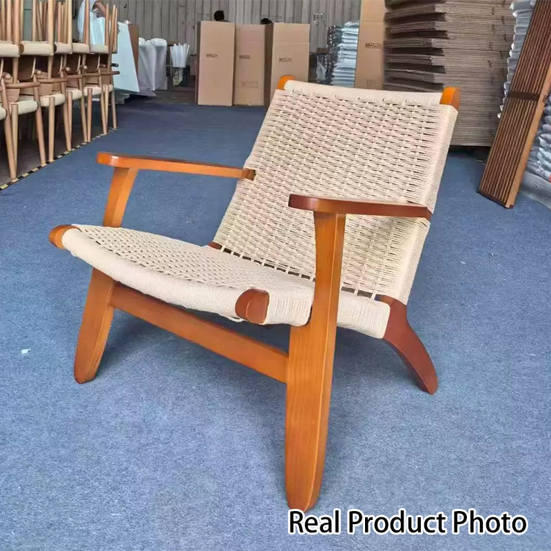 Traditional Japanese Square Ash Wood Kraft Paper Rope Dining Chair Backrest Armrest For Dining Room