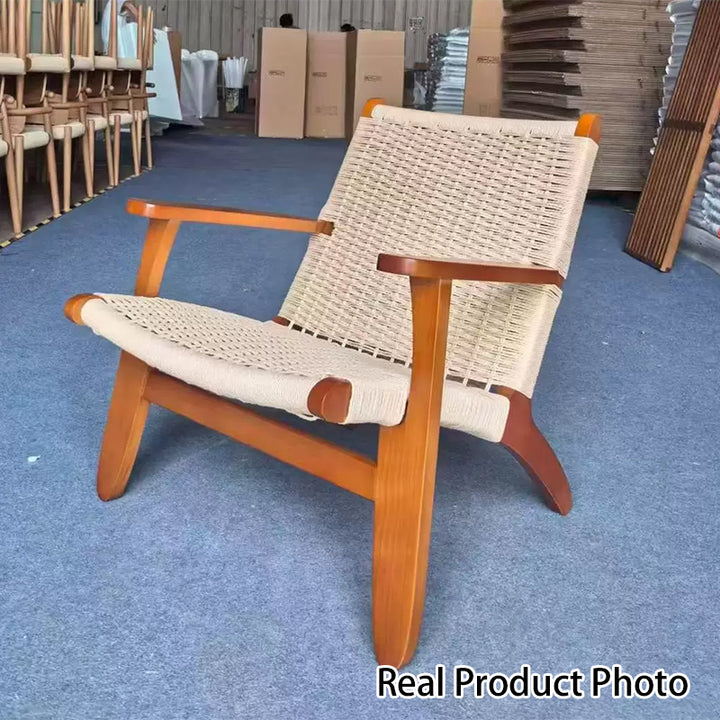 Traditional Japanese Square Ash Wood Kraft Paper Rope Dining Chair Backrest Armrest For Dining Room