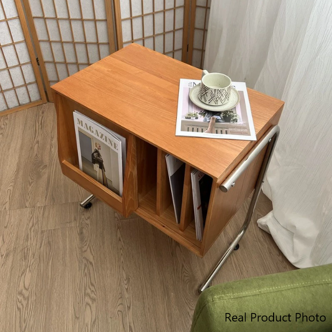 Traditioneller rechteckiger Beistelltisch aus Sperrholz und Edelstahl mit Stauraumschrank im japanischen Stil für das Wohnzimmer 