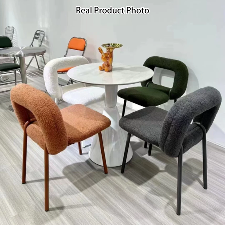 Modern Minimalist Doughnut Square Sherpa Fabric Iron Vanity Stool Backrest For Bedroom