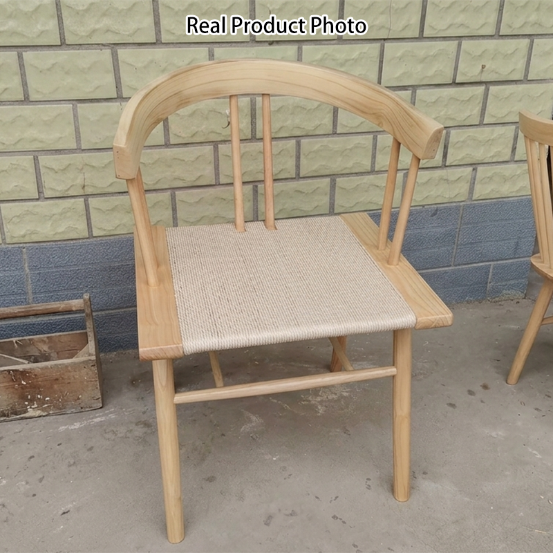 Traditional Chinese Square Rubberwood Kraft Pape Rope Dining Chair Backrest For Dining Room