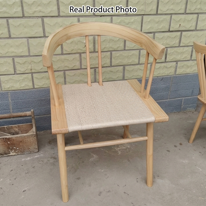 Traditional Chinese Square Rubberwood Kraft Pape Rope Dining Chair Backrest For Dining Room