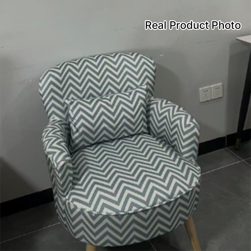 Contemporary Scandinavian Round Solid Wood Cotton Hemp Accent Chair Backrest Armrest For Living Room