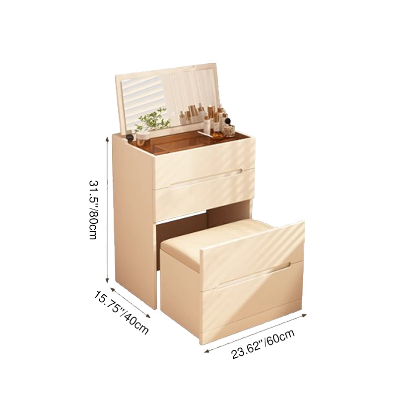 Modern Minimalist Rectangular Rubberwood Plywood Glass Makeup Vanity 3-Drawer For Bedroom